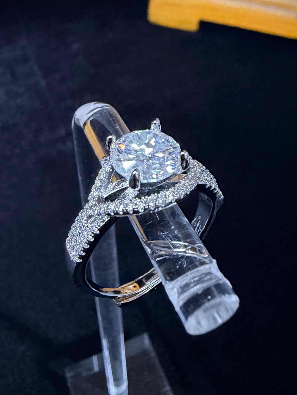 2CT GRA White Moissanite Prong Pavé Engagement Ring 14k WG Adjustable 5-9